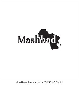 Mashhad map and black lettering design on white background