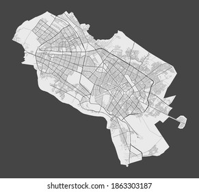 Mashhad map. Detailed map of Mashhad city administrative area. Royalty free vector illustration. Outline map with highways, streets, rivers. Tourist decorative street map.