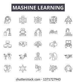 Mashine learning line icons, signs set, vector. Mashine learning outline concept, illustration: success,education,concept,background,document,learning,online