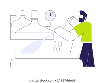 Mashing in beer brewing abstract concept vector illustration. Worker starting beer brewing process, beverage production at factory, drink manufacturing, combining mix of grains abstract metaphor.