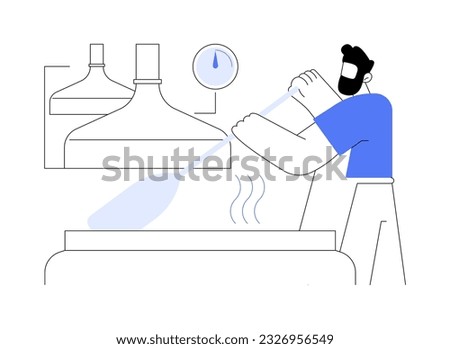 Mashing in beer brewing abstract concept vector illustration. Worker starting beer brewing process, beverage production at factory, drink manufacturing, combining mix of grains abstract metaphor.