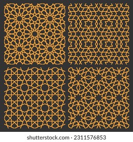 Mashrabiya arabesque or Arabic patterns, seamless Islamic backgrounds, vector mash tiles. Mashrabiya patterns of Arab mosque window or Islamic wall ornament of mosaic lattice geometric decoration