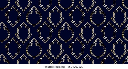 Mashrabiya seamless print. Arabic window and islamic doors frame shape print. Oriental muslim architecture elements.