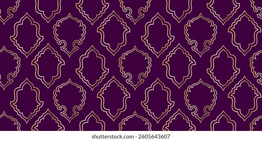 Mashrabiya seamless print. Arabic window and islamic doors frame shape print. Oriental muslim architecture elements.