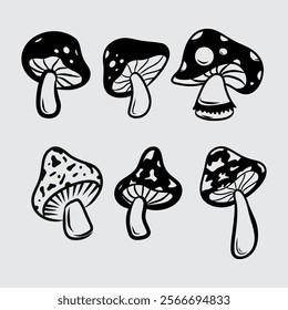 Mashroom fungus mold clip art collection vector set psychedelic groove element decoration sticker isolated editable