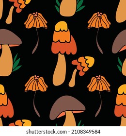 Mashroom hand drawn seamless pattern. Textile Texture.