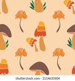 Mashroom hand drawn seamless pattern. Textile Texture.