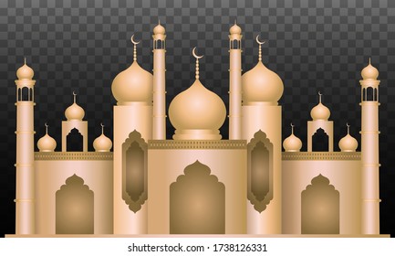 Masjid 3D Illustration Vector of Golden color with Transparent Background