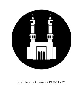 Masjid Al Haram Front Vector Icon. Al-Haram Mosque Black And White Vector Icon.