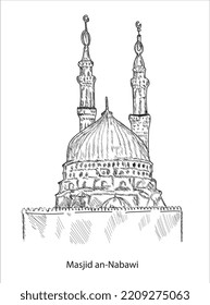 Masjid an-Nabawi hand drawing vector illustration	