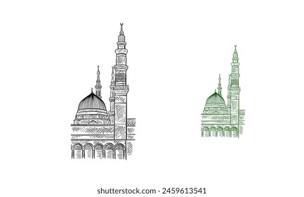 Masjid an-Nabawi hand drawn pencil drawing. Vector illustration.