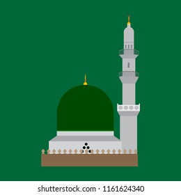 Masjid E Nabvi  Saudi Arabia  eid milad un nabi  eid mubark  gumbad e khizra Madian Pak  Madina sharef  Mosque green color on gradient background Vector Design
