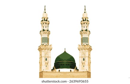 Masjid e Nabvi Vector, Masjid e Nabwi Illustration, The Prophet's Mosque in Madinah, Saudi Arabia.