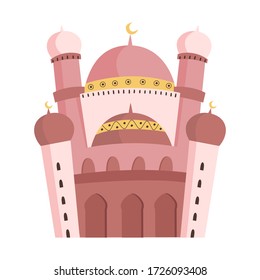 Masjid flat vector illustration. Islamic building isolated clipart. Masjid drawing for kids. Masjid cute design. Muslim greeting card.