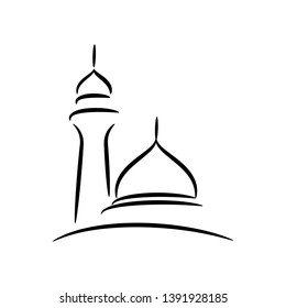 Masjid Icon Template Design, Place Of Worship For Muslim People. Mosque Vector Illustration - Vector 