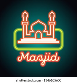 masjid or islamic centre neon sign for Muslims Pray. vector illustration
