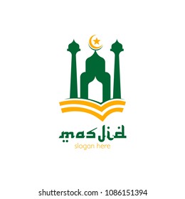 Masjid logo icon template design, place of worship for muslim people. Mosque place for praying islam pilgrims vector illustration 