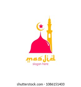Masjid logo icon template design, place of worship for muslim people. Mosque place for praying islam pilgrims vector illustration 
