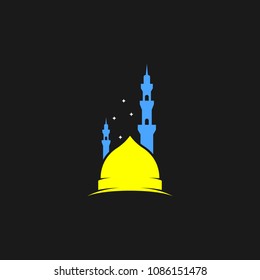 Masjid logo icon template design, place of worship for muslim people. Mosque place for praying islam pilgrims vector illustration 