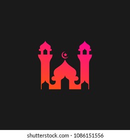 Masjid logo icon template design, place of worship for muslim people. Mosque place for praying islam pilgrims vector illustration 