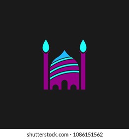 Masjid logo icon template design, place of worship for muslim people. Mosque place for praying islam pilgrims vector illustration 
