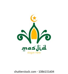 Masjid logo icon template design, place of worship for muslim people. Mosque place for praying islam pilgrims vector illustration 