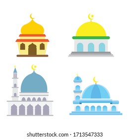 Masjid logo icon template design, place of worship for muslim people. Mosque place for praying islam pilgrims vector illustration 