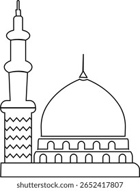 Masjid Nabawi Dome em Medina ícone da ilustração vetorial Arábia Saudita. Hajj Mubarak. Símbolo da bandeira do Ramadã Eid isolado no fundo transparente da mesquita de caligrafia árabe Milad un Nabi Muhammad.