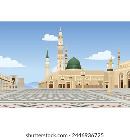 Masjid Nabawi in madina tun nabi (Saudia Arabia) with birds and mosque background