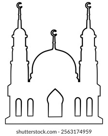 Masjid outline design. Vector drawing on a white background. Islam, pray, religion. 