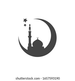 Masjid Silhouette Icon Black and White Vector