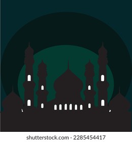 masjid silhouette Illustration , Ramadan Kareem Wishing for Islamic festival for digital banner, poster template background. vector illustration