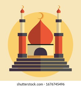 Masjid Vector, Moslem place of worship, Mosque flat design