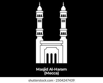 masjidil mosque masjid al-haram mecca arab holy sacred prayer place islam architecture ancient building design icon illustration