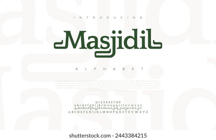 Masjidil premium luxury arabic alphabet letters and numbers. Elegant islamic typography ramadan wedding serif font decorative vintage. Creative vector illustration