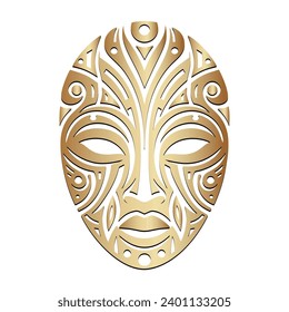 Mask. African exotic ornamental ritual tribal ethnic gold mask. Patterned african aborigine mask on white background. Decorative ornament. Artistic creative ornate isolated mask with doodle ornaments.