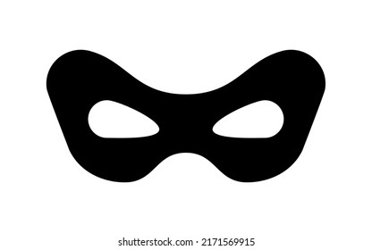Mask angry superhero carnival or bandit vector icon. Black masquerade costume eye mask silhouette hidden anonymous burgar face. Simple design incognito theatre party masque clip art illustration.