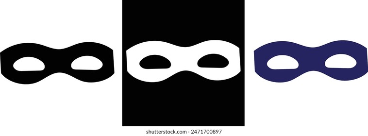 Mask angry superhero carnival or scammer villain vector icon. Black masquerade costume eye mask silhouette hidden burgar face. Simple design incognito theatre party masque shape clip art illustration.