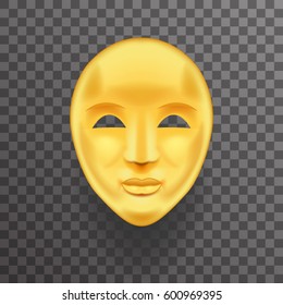 Mask Antique Golden Face Realistic Transparent Icon Template Background Mock Up Design Vector Illustration