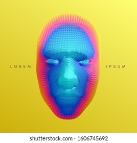 La máscara. Inteligencia artificial. Enmascaramiento social anónimo. Escaneo facial. Se puede usar para avatar, ciencia o tecnología. Ilustración del concepto de ciberdelincuencia y ciberseguridad. Vector.