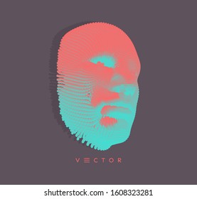 The mask. Artificial intelligence. Anonymous social masking. Face scanning. Can be used for avatar, science or technology. Cyber crime and cyber security concept illustration. Vector.