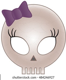 mask of  beautiful  girl skull with pink bow for halloween, costume of the skeleton