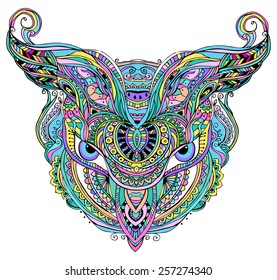 Mask being object symbol animal plant  clan tribe, vector illustration. Abstract psychedelic pattern  for any  design, birthday and other holiday, kaleidoscope,  medallion, yoga, india, arabic