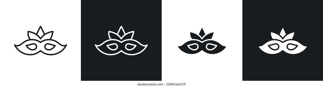 Mask for brazil carnival celebration icon set. Vector symbols in black and white colors.