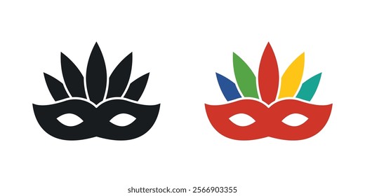 Mask for brazil carnival celebration icon set in black and colored