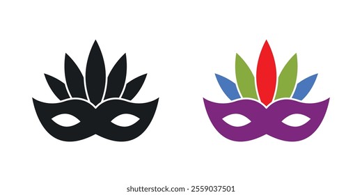 Mask for brazil carnival celebration icons in black and colored version