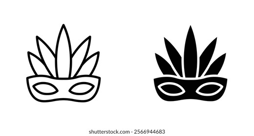 Mask for brazil carnival celebration icons. black and white vector set.