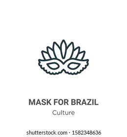 Mask for brazil carnival celebration outline vector icon. Thin line black mask for brazil carnival celebration icon, flat vector simple element illustration from editable culture concept isolated on 