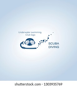 Mask and breathing tube. Underwater swimming. Emblem, club logo. Sport diving concept. SCUBA DIVING.