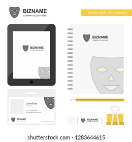 Mask Business Logo.Tab App, Diary PVC Employee Card and USB Brand Stationary Package Design. Vector Template.